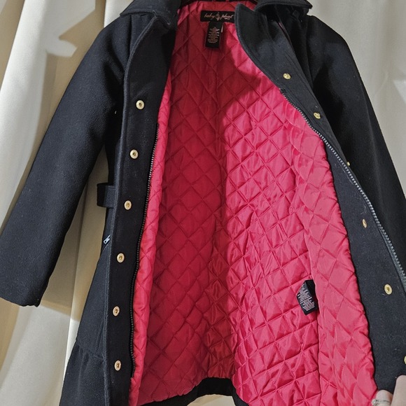 Baby Phat Girlz Medium Black Belted Peacoat Jacket Zip Pockets Embellished - Picture 7 of 8